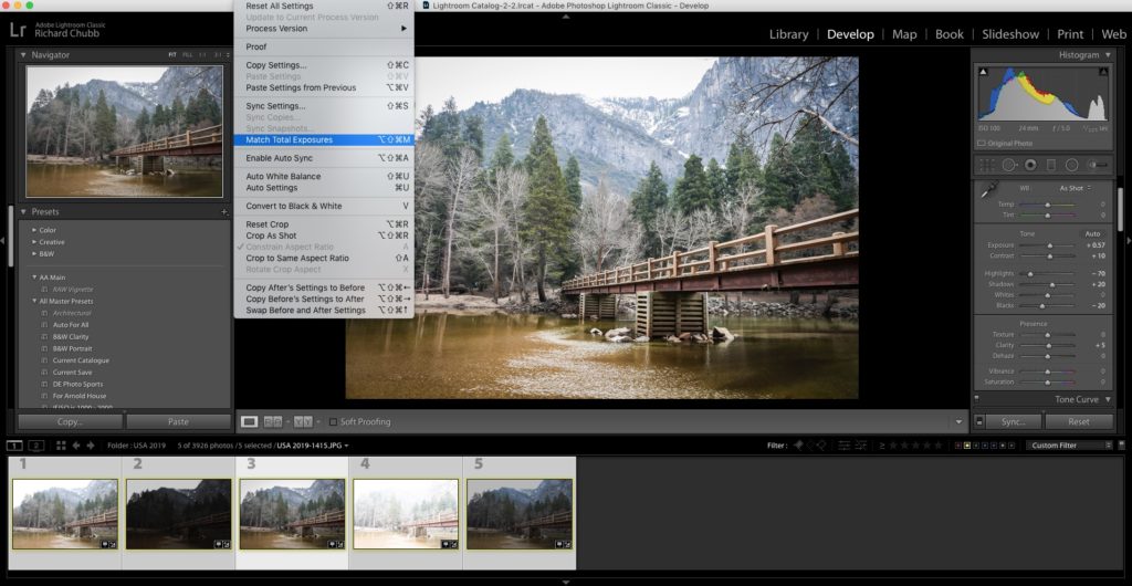 Matching Exposure for Multiple images in Lightroom