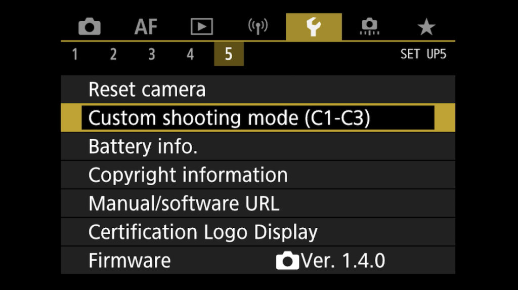 Canon R6 Custom Shooting Modes