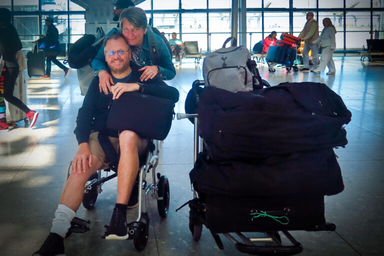 Rocky Mountains hike with injured knee, man in wheelchair