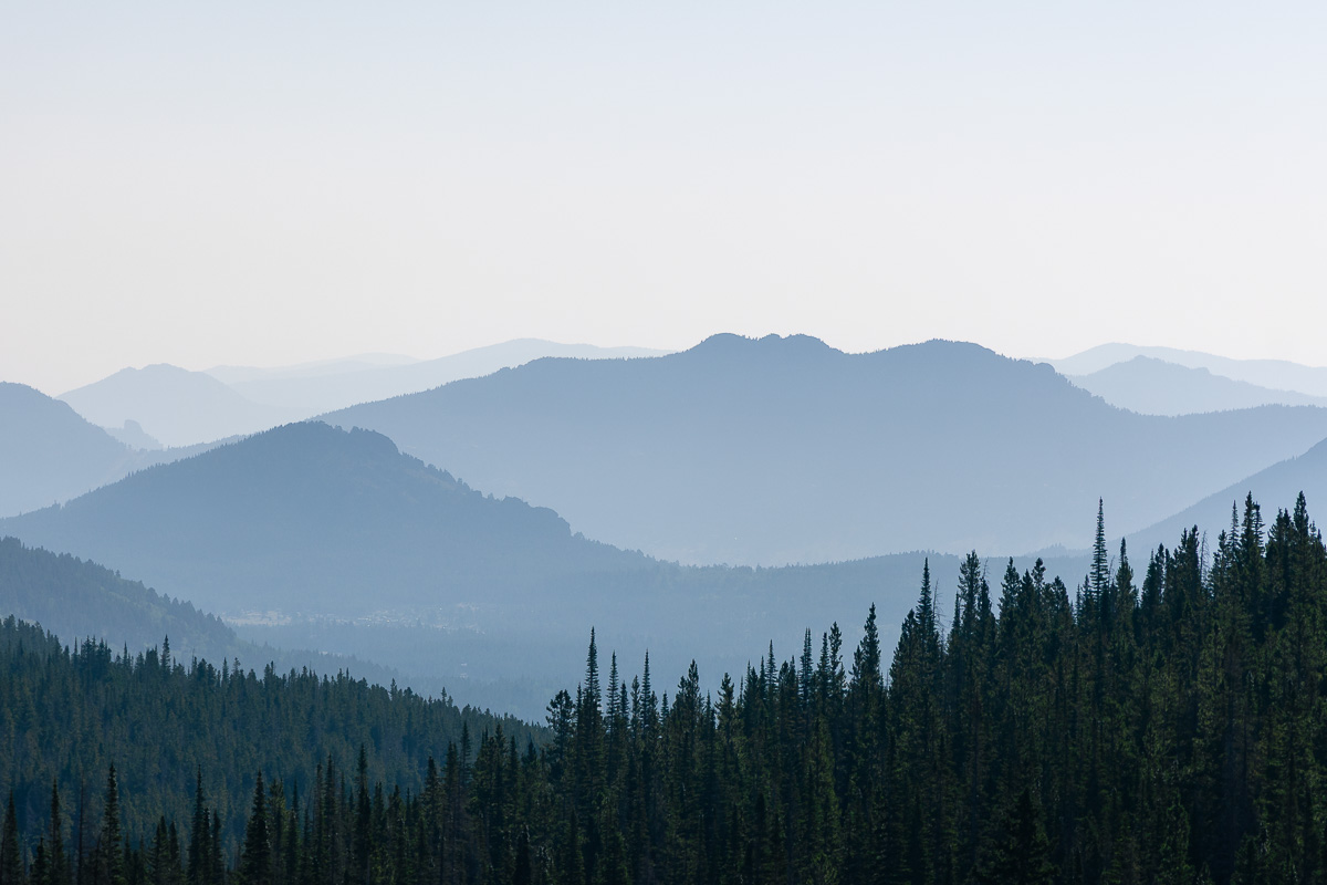 Rocky Mountains hike with injured knee, mist over the Rocky Mountains 